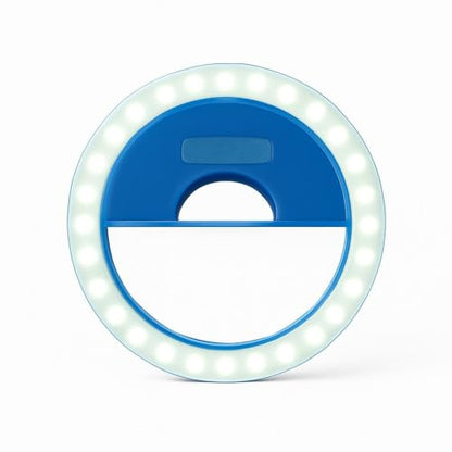 LED Selfie Ring Light with Clip – 3.5 Inch, Rechargeable, Portable for TikTok, YouTube & Zoom – Compatible with All Phones (Blue) - color: Blue