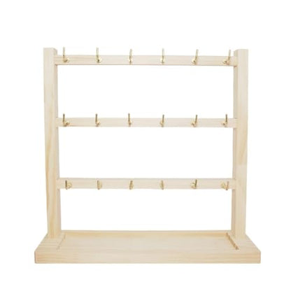 3 Layers of Wooden Display Eacks With Hooks for Necklaces. Rings, Earrings, Bracelets, And Other Jewelry Storage Display Rack - size: 3 Layers
