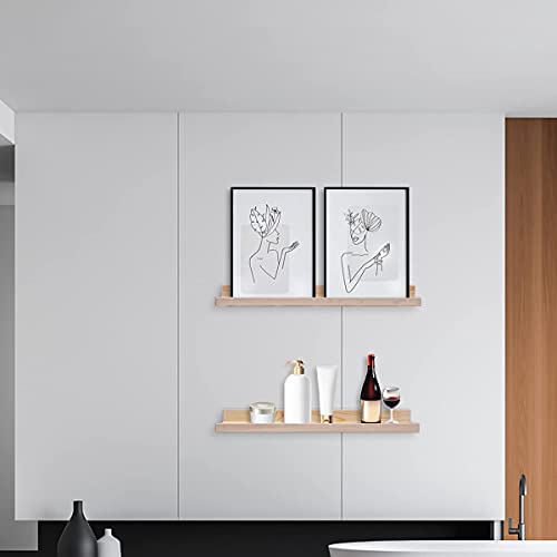 MBYD 24 Inch Floating Shelves Natural Wood Set of 3, Wall Mount Picture Ledge Wooden Wall Shelf for Home Decoration Nursery Book Shelves for Bedroom, Living Room, Office, Kitchen, 3 Same Dimensions - color: Natural, size: Set of 3 24 in