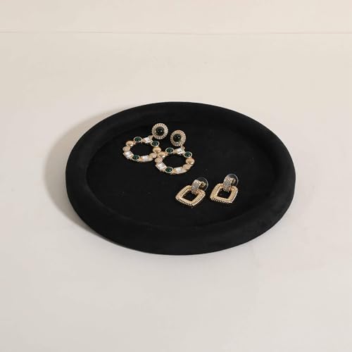 Velvet Jewelry Display Tray, Round Jewelry Organizer Plate, Empty Jewelry Showcase Tray for Necklaces, Bracelets, Rings, Earrings【Black-Medium, 7.9 x 7.9 in 】 - color: Black, size: 7.9 x 7.9 in