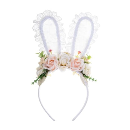 Easter Flower Bunny Ears Headband for Women Girls Easter Hairband Flower Rabbit Ears headband - color: Multicolor