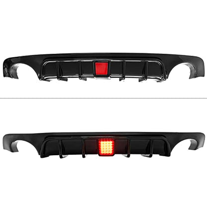 FREEMOTOR802 Rear Diffuser with LED Brake Light, Fits 2018-2024 Infiniti Q50, Gloss Black PP Rear Bumper Molding Lower Lip Splitter Spoiler Valance Panel Add-on Exterior Styling Trim Kit