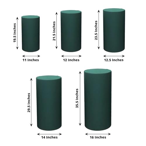 Efavormart Set of 5 | Hunter Emerald Green Spandex Cylinder Plinth Display Box Stand Covers, Stretchable Pedestal Pillar Prop Covers - 160 GSM - color: Hunter Green, size: Spandex Cylinder Covers