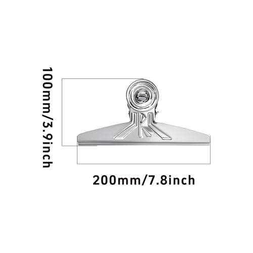 20CM Stainless Steel Binder Clips, Extra Large Bulldog Paper Clamps Bull Clips, Silver Hinge Clips for Office School Home Supplies Photos Crafts Food Bags Tags, 2pcs - color: Silver