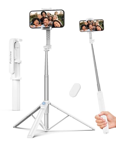Fuloview 67‘’ Selfie Stick, Phone Tripod with Wireless Remote Control, Portable Selfie Stick Tripod for Photograph, Live Streaming, Video Recording, Compatible with All Cell Phones, White - color: White