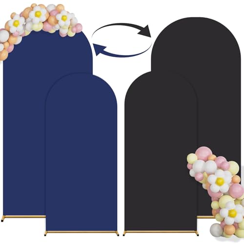 Arch Backdrop Cover Set of 2(6ft/7.2ft) Double Color Wedding Arch Cover Spandex Fitted Arch Covers,Round Top Arch Backdrop Cover for Baby Party Birthday Banquet Shower (Black+Blue) - color: Black+Blue