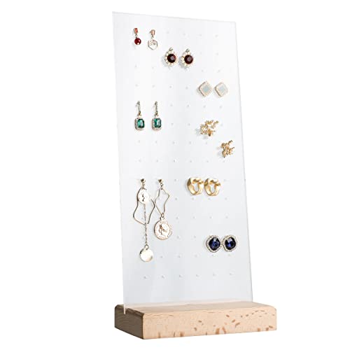 Beech earring display for selling jewelry, wooden earring holder for studs display, small jewelry studs display board for show【Wood stand with acrylic board-Beech】 - color: White, size: Small