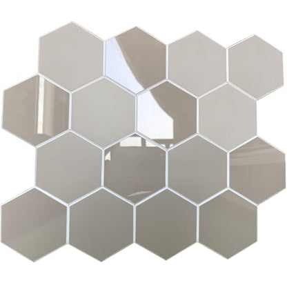 Thickened Hexagon Peel and Stick Tile Backsplash, New Upgrade Glossy and Matte Beige Waterproof Stick on Backsplash, Self-Adhesive Marble Tiles for Kitchen,Bathroom and Bedroom，10-Sheet. - color: Matte and Glossy Beige