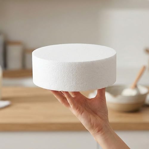 FromJennWithLove 9x2 Inch Cake Dummy – 9in Round Styrofoam Form, 2in Tall – USA-Made for Decorators, Bakers & Fake Cake Displays
