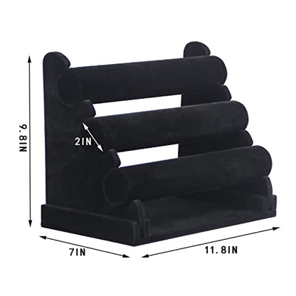 3 Tier Detachable Black Velvet Bracelet Holder, Bracelet Jewelry Display Stand For Selling, Watch Scrunchie Head Ties Rack Organizer For Show (Black Velvet) - color: Black Velvet