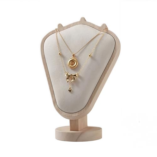 Natural Body Wood Necklace Display Stand with Beige Flannelette Soft Mat Necklace Holder Organizer Desktop Stand for Home Store Dresser-4.45"x8.4"x12" - color: Natural-Beige, size: 4.45"x8.4"x12"