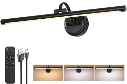LED Picture Light,Cord-free Picture Frame Light for Wall, 5000mAh Rechargeable Art Lights, Cordless Battery Wall Sconce for Paintings ,Art work,Portraits, Dartboards, Bookshelf(Black, 23.6inch) - color: Black, size: 23.6inch