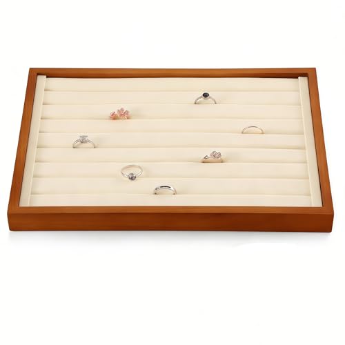 Solid Wood Ring Tray Display Stand Jewelry Drawer Organizer Showcase Ring Display Holder For Home Desk or Shop Store Selling Show (13.78" L x 9.45" W x 1.18" H) Old Lace - color: Old Lace, size: Ring Tray-W 9.45" x H 1.18"x L 13.78"
