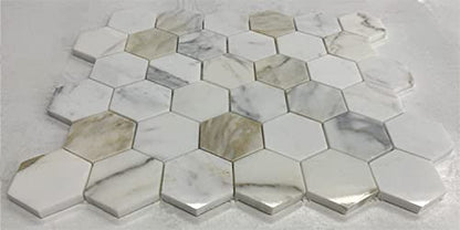 Tenedos Calacatta Gold Marble 2 inch Hexagon Mosaic Tile Polished for Kitchen Backsplash Bathroom Flooring Shower Surround Dining Room Entryway Corrido Spa (1 Sheet)