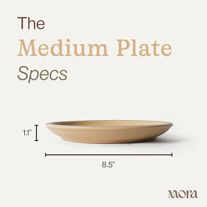 MORA Medium Plates Set of 4, 8.5 inch Ceramic Pottery Salad Plates - Microwave, Oven and Dishwasher Safe - Merrigold - color: Merrigold