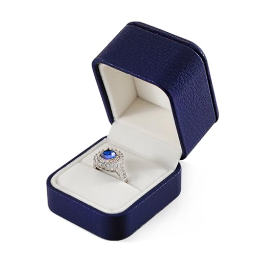 Leather Ring Display Box - Luxury Gift Box for Wedding, Anniversary & Premium Jewelry - color: Dark Blue, size: Ring Box