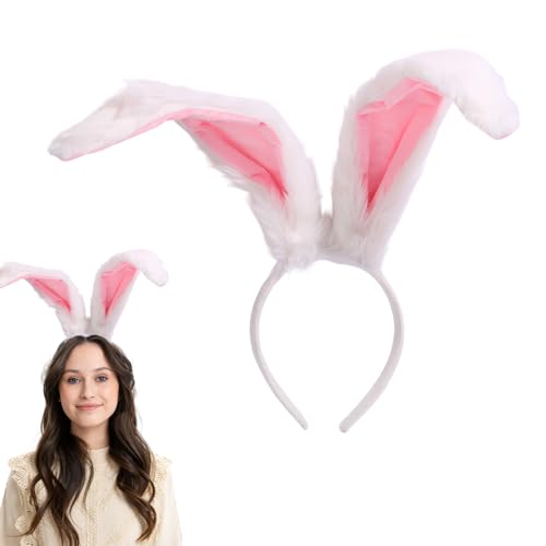 Easter Bunny Ears Plush Headband Cute Rabbit Ears Animal Hair Bands Party Cosplay Headwear for Easter Costume Accessories - color: White