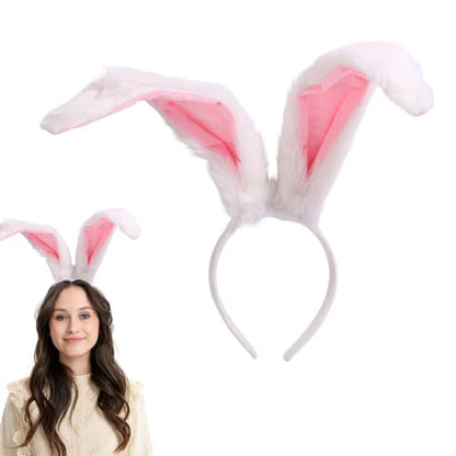 Easter Bunny Ears Plush Headband Cute Rabbit Ears Animal Hair Bands Party Cosplay Headwear for Easter Costume Accessories - color: White