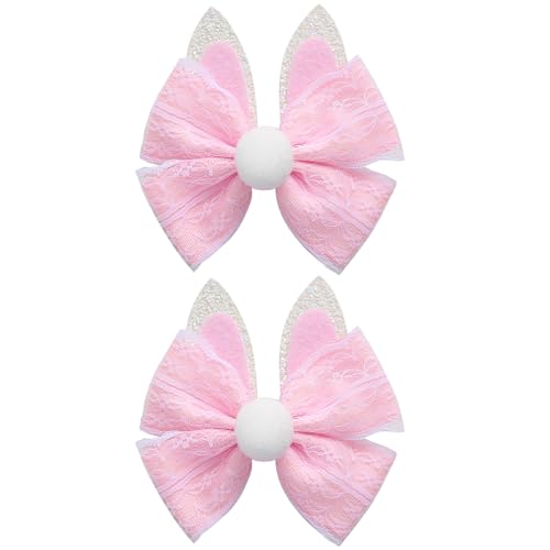 2PC Easter Bunny Ears Hair Bow Clips 4 Inch Rabbit Hair Accessories Spring Party Supplies Pink - color: Pink