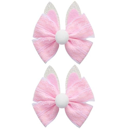 2PC Easter Bunny Ears Hair Bow Clips 4 Inch Rabbit Hair Accessories Spring Party Supplies Pink - color: Pink