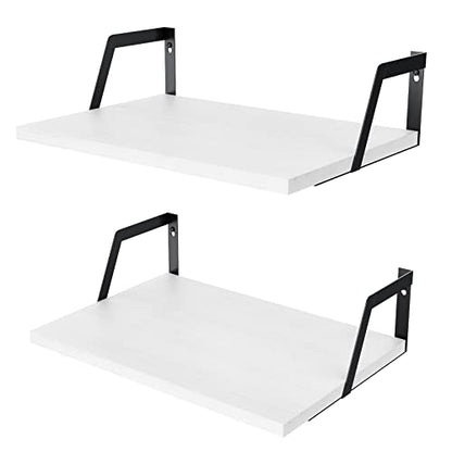 SRIWATANA Floating Shelves Wall Mounted Set of 2 Rustic Wood Shelves with Large Capacity(Washed White) - color: Washed White