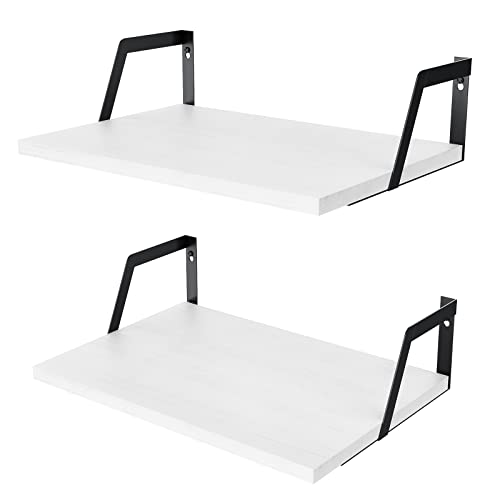 SRIWATANA Floating Shelves Wall Mounted Set of 2 Rustic Wood Shelves with Large Capacity(Washed White) - color: Washed White