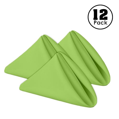 Gee Di Moda Cloth Napkins - 17 x 17 Inch Apple Green Dinner Napkins - Set of 12 Soft & Absorbent Washable Fabric Cloth Table Napkins with Hemmed Edges for Hotel Restaurant, Holiday Parties & Wedding - color: Apple Green
