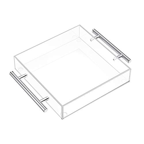 Clear Serving Tray 12"x12" - Acrylic Decorative Tray with Handles - size: 12" x 12" x 2"