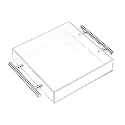 Clear Serving Tray 12"x12" - Acrylic Decorative Tray with Handles - size: 12" x 12" x 2"