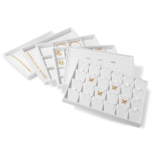 Oirlv Premium White Leather Stackable Jewelry Tray 18 Gird Necklace Bracelet Organizer Showcase Necklace Display Tray - color: White, size: Necklace/Bracelet Tray