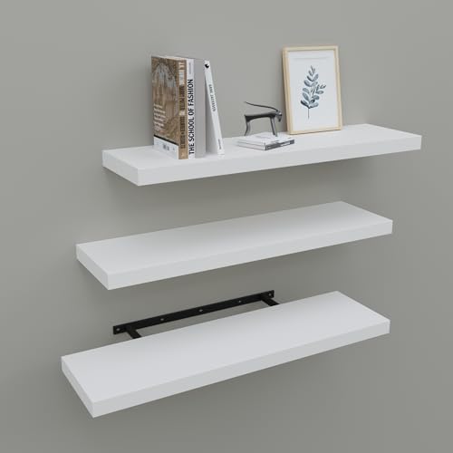 Upassion Floating Shelves for Wall Set of 3, 24" White Wall Shelves for Home Decor, Frame Display White Floating Shelf for Living Room, Bedroom, Bathroom, Kitchen - color: White, size: 24 Inch