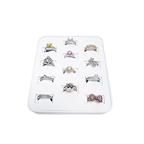 MOOCA 12 Slots Ring Tray Display, Slotted Ring Showcase Display Jewelry Organizer, Jewelry Tray for Showcase trade Show, Premium White Leatherette - color: White Faux Leather, 12 slots