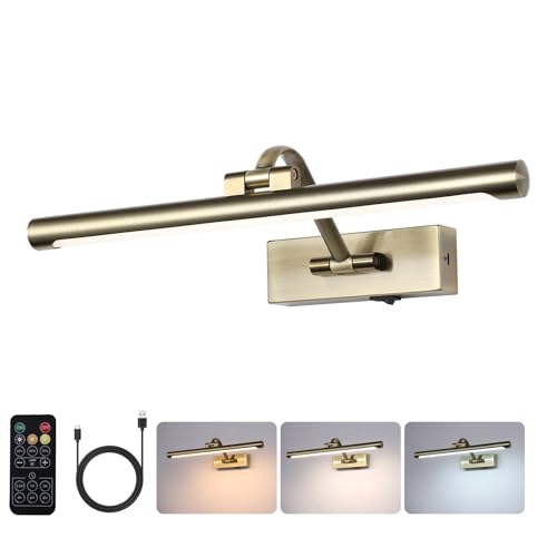 Antique Bronze LED Wireless Picture Lights for Wall Rechargeable, Battery Operated Art Light for Paintings, 3CCT Dimmable, 15.7 inch with Remote, Rotatable Gallery Light for Pictures Display - color: Battery Operated Antique Brass, size: 16 Inch