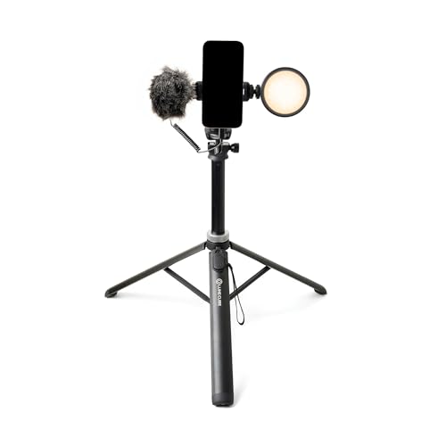 Content Creator Kit with LED Video Light, Microphone & Tripod – Video Recording & Vlogging Kit for YouTube, TikTok & Smartphone Content Creation | Portable Creator Lighting Kit with Bluetooth Remote
