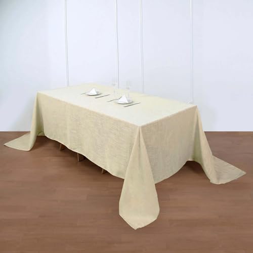 Efavormart 90x132 Beige Premium Faux Linen Rectangular Tablecloth | Wrinkle Free Tablecloth - color: Beige, size: 132" x 90" (Rectangular)