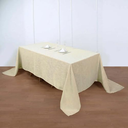 Efavormart 90x132 Beige Premium Faux Linen Rectangular Tablecloth | Wrinkle Free Tablecloth - color: Beige, size: 132" x 90" (Rectangular)