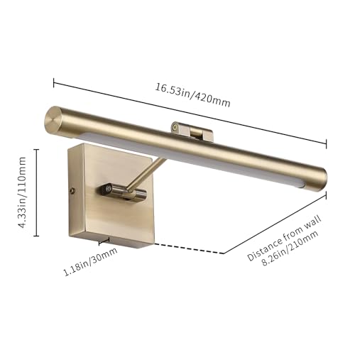 Joosenhouse LED Picture Lights for Paintings Bronze Finish 16.53" Long Swing Arm Display Wall Art Light 7W Gallery Hallway Lighting Over Pictures,Hardwired Connection 3000K - color: Antique Bronze, size: Non-Dimmable 16.53" Long
