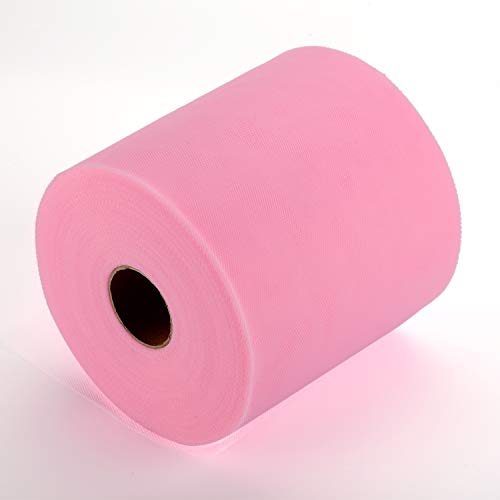 Tulle Fabric Roll, 6” by 200 Yards (600FT) Tulle Organza Fabric Spool for DIY Tutu Skirt Baby Shower Decor Wedding Backdrop Crafts Birthday Party Supplies (Pink) - color: Pink