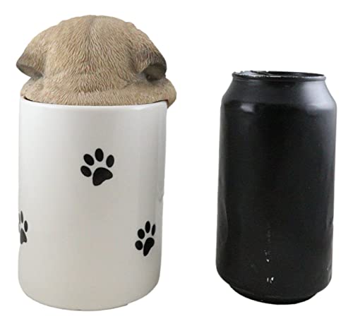 Ebros Gift Ceramic Hungry Pug Dog With Tongue Out Hiding and Peeking Dry Storage Jar With Paw Prints 6" Tall Decorative Earthenware Accessory Figurine As Decor of Pets Dogs Pugs