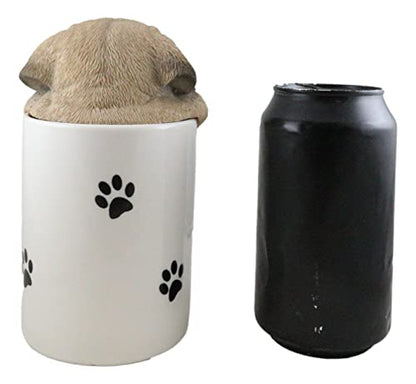 Ebros Gift Ceramic Hungry Pug Dog With Tongue Out Hiding and Peeking Dry Storage Jar With Paw Prints 6" Tall Decorative Earthenware Accessory Figurine As Decor of Pets Dogs Pugs
