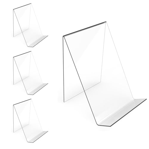 Boloyo Acrylic Book Stand Without Ledge,6 Inch 4PC Clear Acrylic Display Easel Transparent Display Stand Holder Tablet Holder for Displaying Pictures,Books,Artworks, CDs - size: 4PC