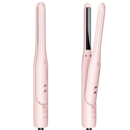 Wavytalk 0.65" Pencil Flat Iron, Cool Curl Pencil, Small Airflow Styler and Straightener for Short Hair, Pixie Cut and Edges, Curling Iron for Short Hair with 360º Cool Airflow for Long-Lasting Hold - color: Pink