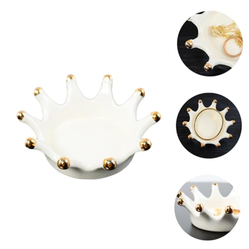 BESPORTBLE Crown Ceramic Jewelry Tray Necklace and Key Holder Decorative Crown-shaped Ceramic Disc Photo Prop Jewelry Organizer for Vanity and Desk