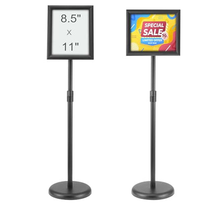 VEVOR Pedestal Sign Holder, 8.5 x 11 Inch Vertical and Horizontal Adjustable Poster Stand, Heavy-Duty Floor Standing Sign Holder with Round Base for Display, Advertisement, and Outdoor, Black - size: 8.5 x 11 Inch