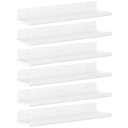 Lifewit Floating Shelves for Wall, Acrylic Display Shelf Wall Mounted for Figure, Car, Art, Book, 14" Perfume Organizer for Bathroom, Bedroom, Living Room, Nursery, Home Decor, White, 6 Pack - color: White