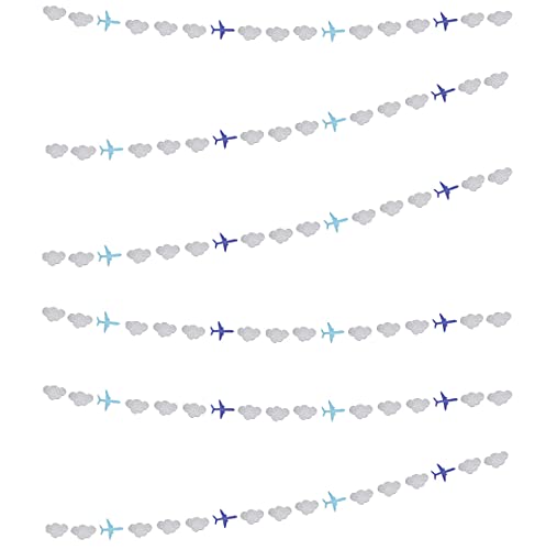 Lauthen.S Airplane Clouds Garland, 6pcs Glitter Plane Paper Garland Decorations for Birthday Backdrop Aviation Airplane Themed Baby Shower Party Supplies Classroom Home Decor - color: Clouds & Blue Airplanes