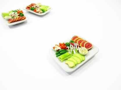 Dollhouse Miniatures Food Ham with Green Salad Ceramic Plate 1:6 Supply 15849