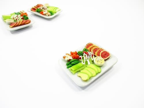 Dollhouse Miniatures Food Ham with Green Salad Ceramic Plate 1:6 Supply 15849
