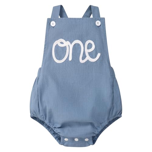 IMEKIS Baby Girls Boys Boho 1st Birthday Outfit Backless Overalls Romper for Cake Smash Photo Shoot - color: Blue + White One, size: 9-12 Months