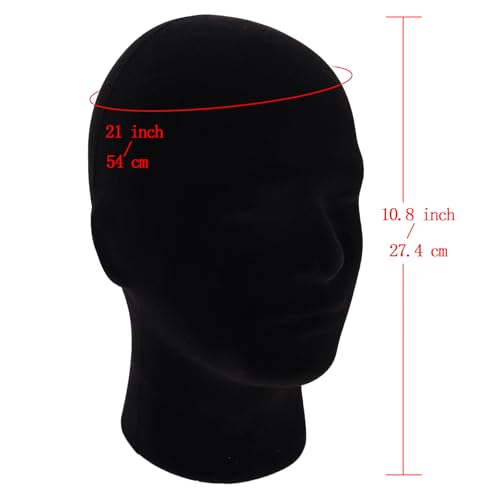 MapofBeauty Black Velvet Foam Mannequin Head Male Display Stand Styrofoam Wig Head (Black)